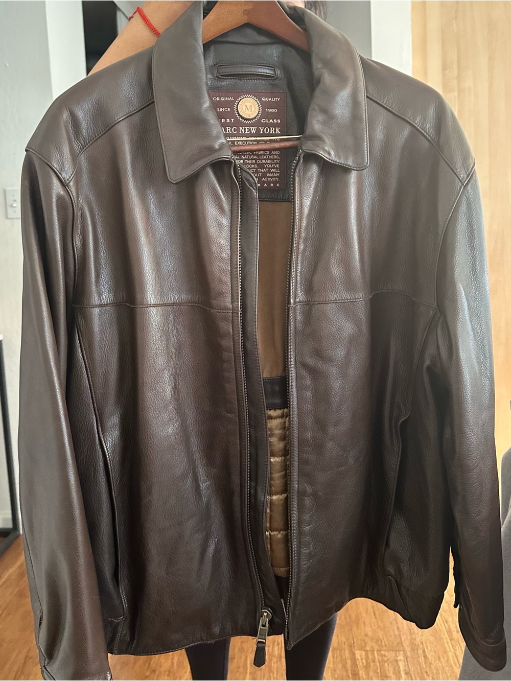 Marc New York Brown Leather Bomber Jacket